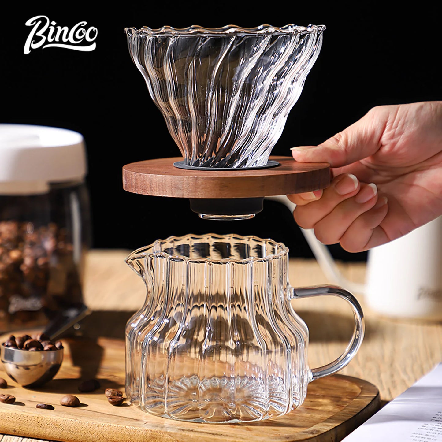 Bincoo 500ml Pour Over Coffee Maker Set Glass Carafe Coffee with Glass Coffee Filter Drip Coffee Maker Set for Home or Office