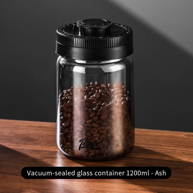Bincoo Coffee Bean Canister Sealed Jar Glass Sealed Can Vacuum Storage Jar Coffee Powder Storage Timeable 0.4/0.6/0.8/1.2L