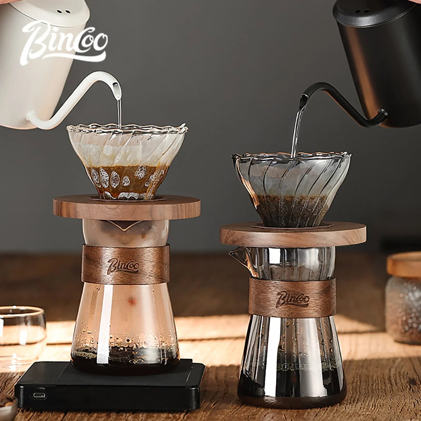 Bincoo 500ml Coffee Share Pot Pour Over Coffee Dripper Set Glass Server V01 Funnel Drip Maker Brewed Cup Coffee Sharing Pots Set