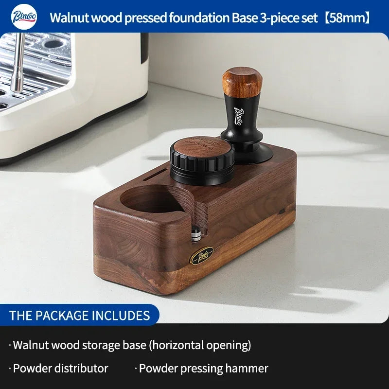 Bincoo Professional Espresso Tamping Station Portafiler Holder Wood Base with Distributor&Tamper 51/58mm Coffee Barista Tool Set