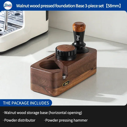 Bincoo Professional Espresso Tamping Station Portafiler Holder Wood Base with Distributor&Tamper 51/58mm Coffee Barista Tool Set
