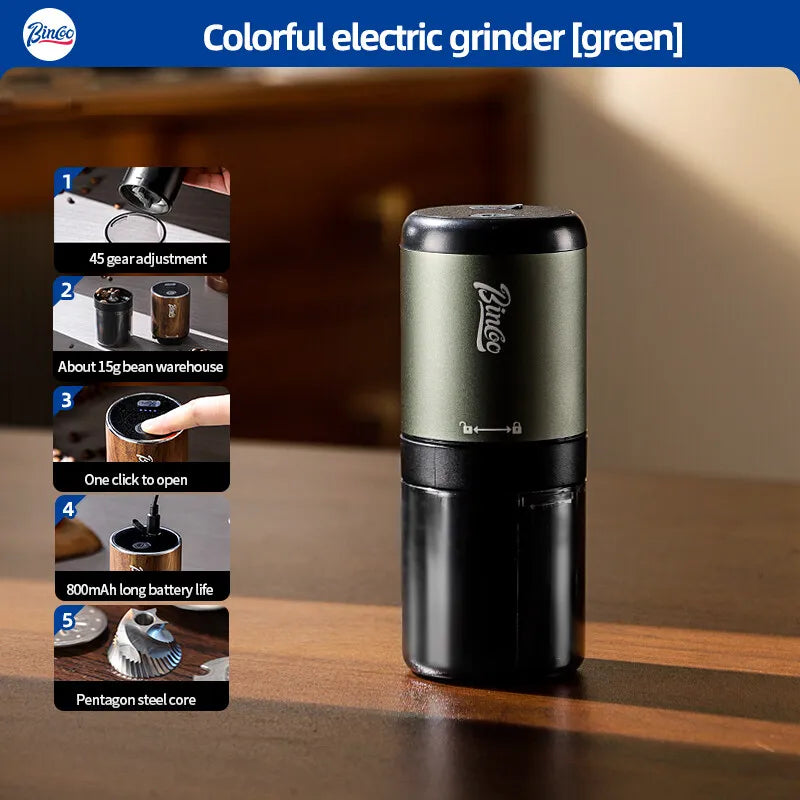BINCOO Coffee Grinder Electric USB Type C Rechargeable Home Outdoor Blenders Profession Adjustable Coffee Beans Grinding