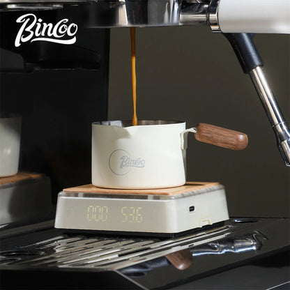 Bincoo Stainless Steel Espresso Measuring Cup With Wood Handle Espresso Shot Cup for Coffee Extraction and Milk Frothing Barista