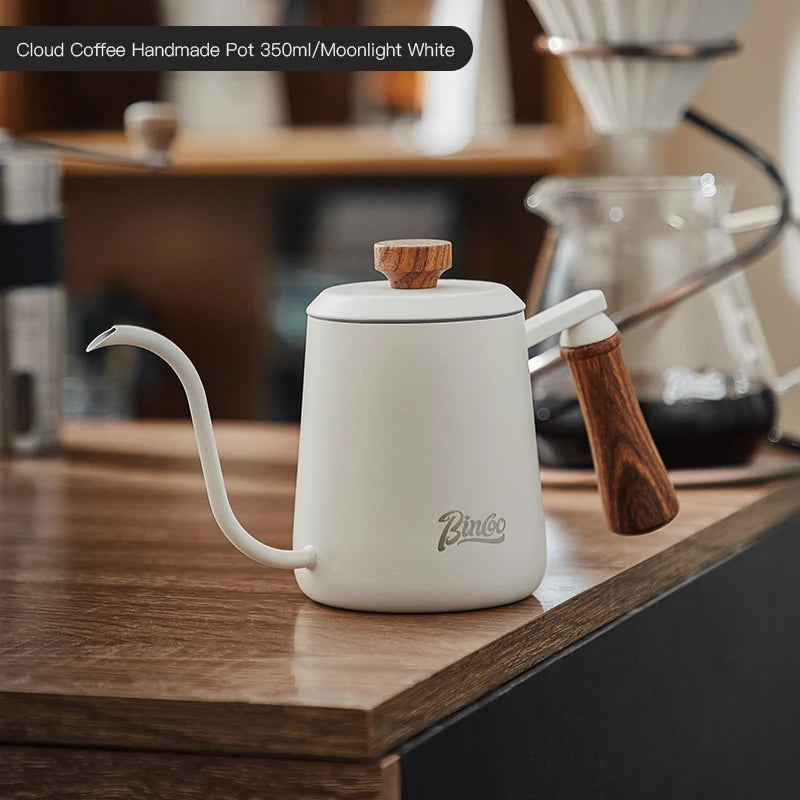 Bincoo GYKF2313 Stainless Steel Hand Drip Coffee Kettle with Real Wood Handle Long Gooseneck Spout  Precision Pouring and Home Brewing