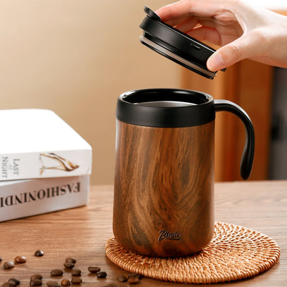 Bincoo 500ml 304 Stainless Steel Travel Coffee Cup with Wood Grain Design Double Wall Insulated Large Tumbler for Drinks