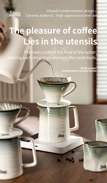 BINCOO Ceramic Coffee Filter Cup with Ceramic Coffee Pot Reusable Filters Coffee Maker Hand Brew Coffee Drip Funnel Filter Cup