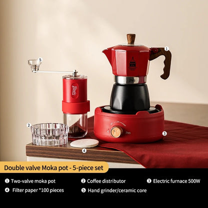 BINCOO Double Valve Moka Pot Coffee Maker with Electric Stove Home Pot Outdoor Mini Coffee Pot 2 Cups, stovetop espresso maker