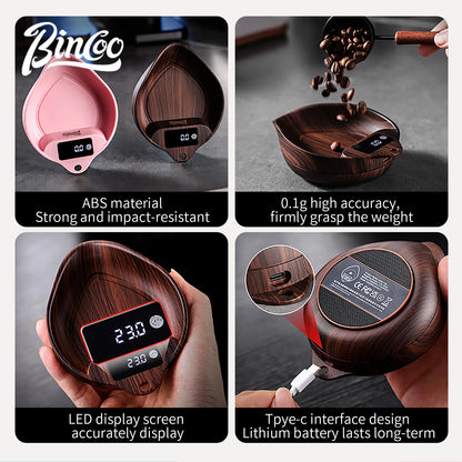 BINCOO Coffee Scale Electronic Bean Measuring Scale ABS Espresso Weighing Display Tray 0.1g/1kg Precise Weighing Barista Tools