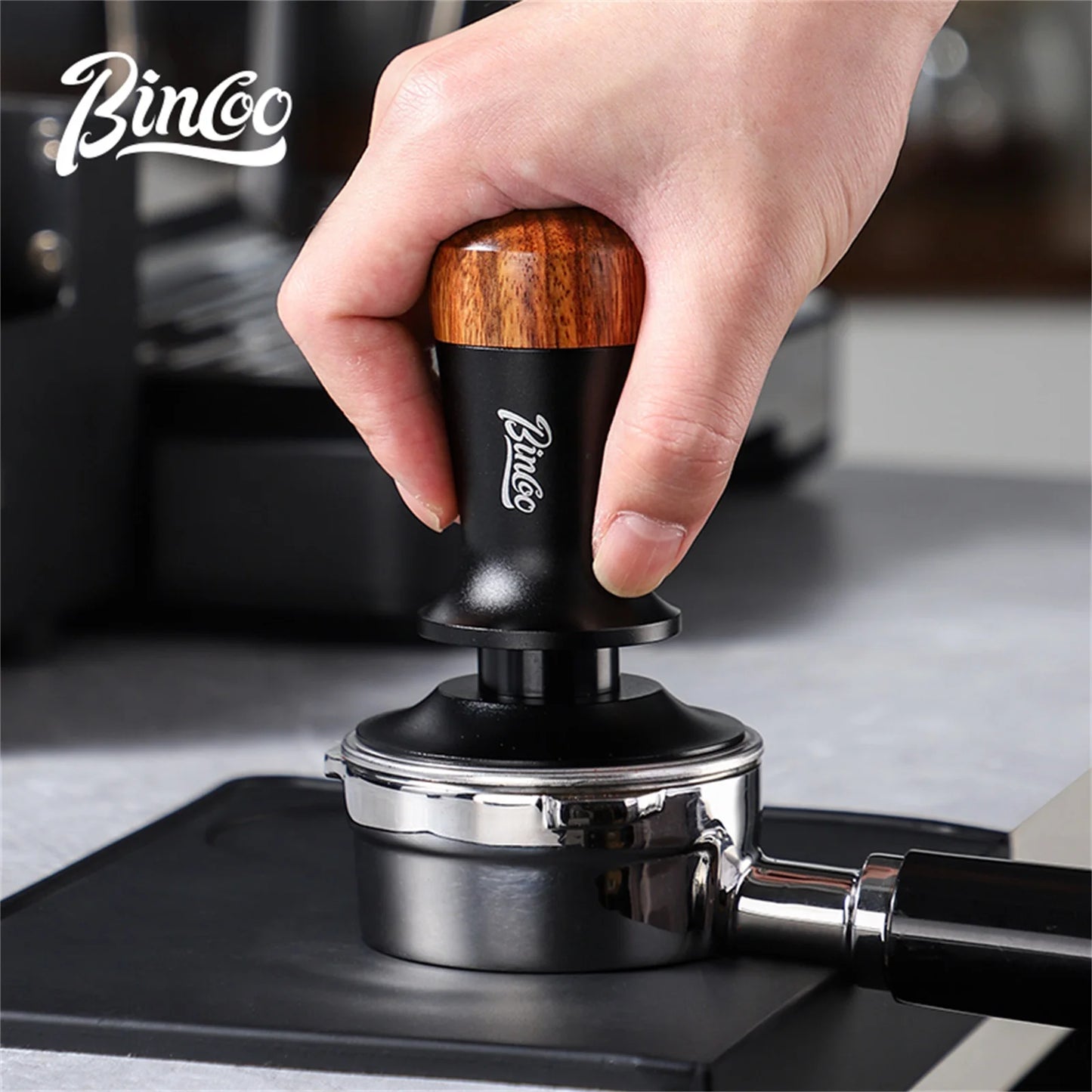 Bincoo Professional Coffee Tamper 51/58mm Spring Pressure Threaded Base Auto Leveling for Portafilter Use