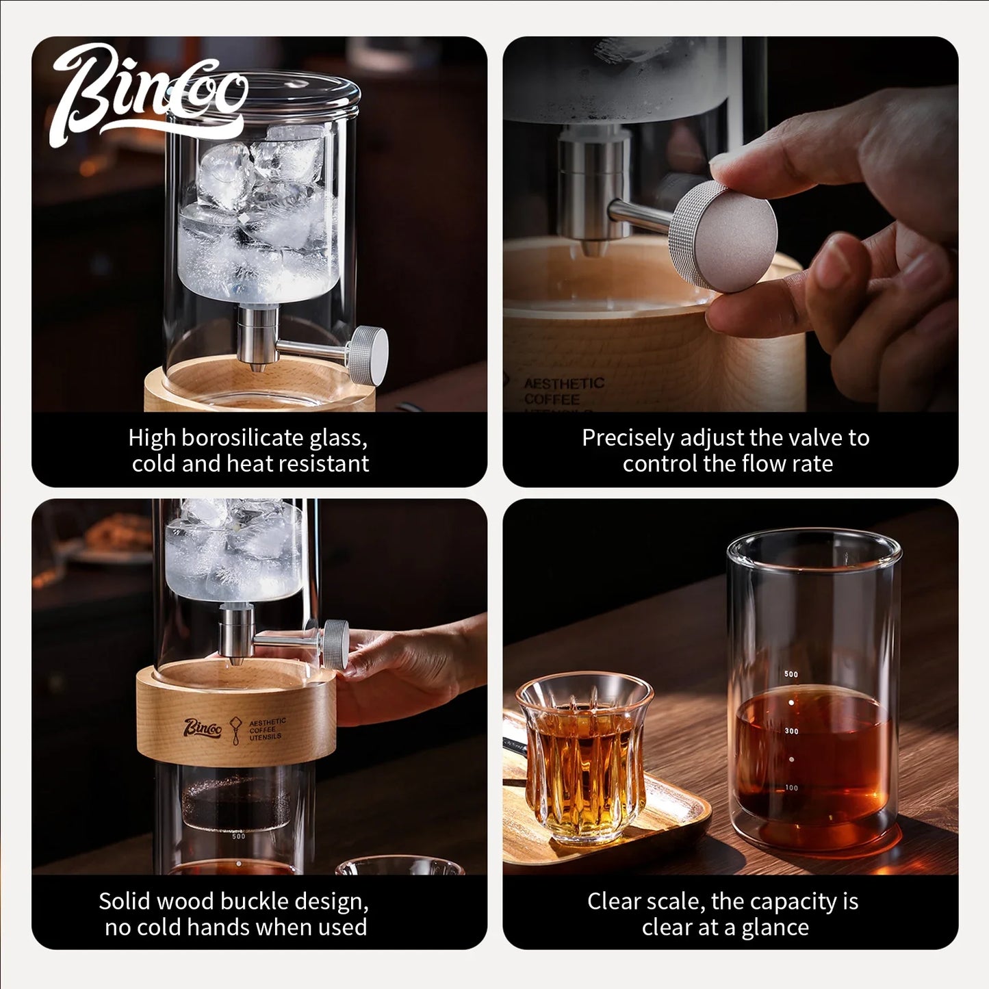 Bincoo GYKF2287 Large Capacity Cold Brew Coffee Pot Double Walled Glass Construction Slow Drip Filtration Perfect for Home Use andBarista