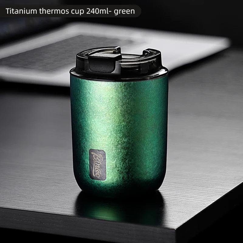 BINCOO 240ML Pure Titanium Coffee Thermos Cup Car Leak-proof Travel Thermal Mug Portable Vacuum Insulated Coffee Cup Gift Box