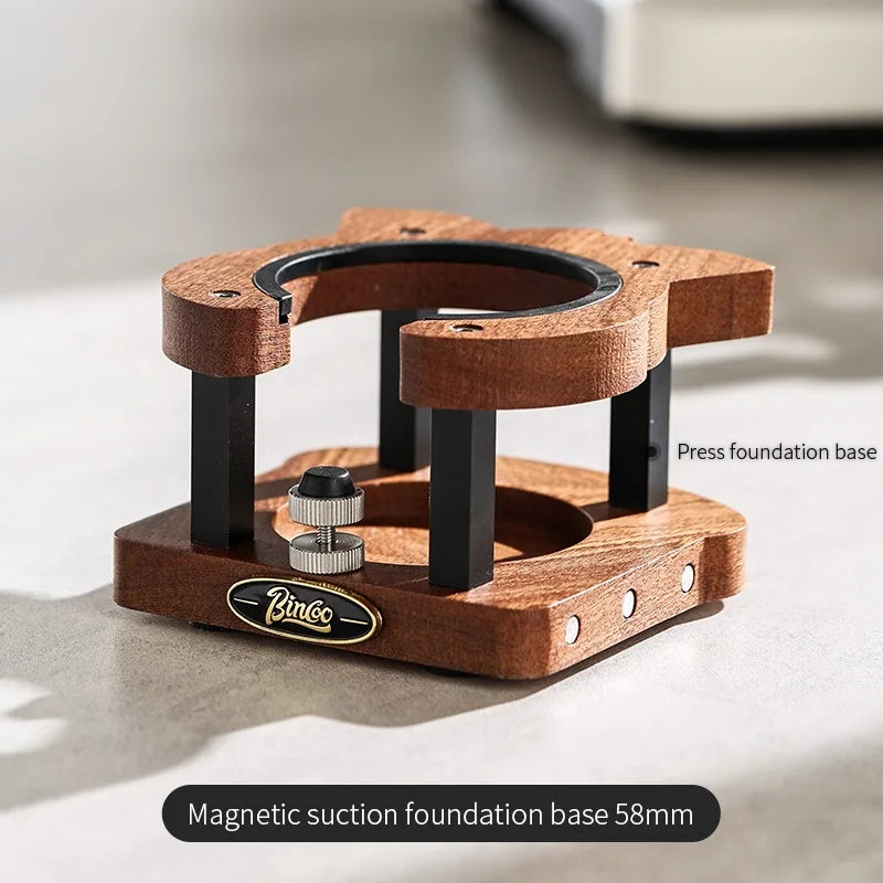 Bincoo Coffee Storage Base Powder Hammer Cloth Powder Dispenser Set Solid Wood Handle Filling Base With Magnetic 51/58MM