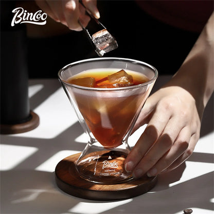 Bincoo Double Wall Insulated Hourglass Glass Coffee Cup Thermal Resistant Anti Scalding Handled Mug for Hot Drinks Tea and Milk