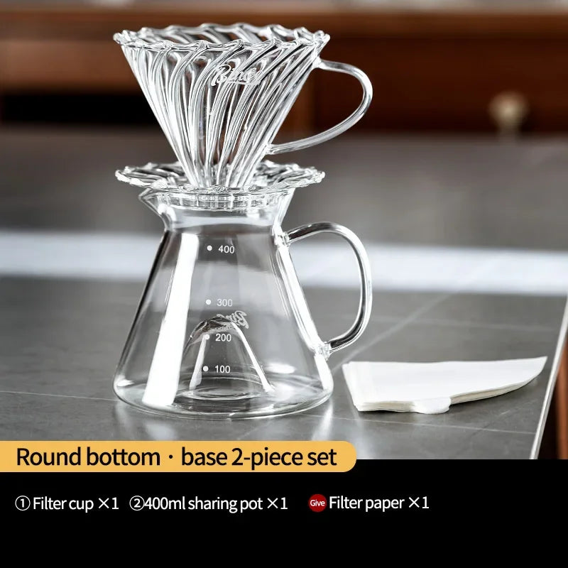 BINCOO 450ml Pour Over Coffee Dripper Glass Sharing Pot Funnel Drip Coffee Maker Hand Brewed Cup Coffee Set with Filter Paper