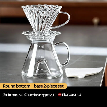 BINCOO 450ml Pour Over Coffee Dripper Glass Sharing Pot Funnel Drip Coffee Maker Hand Brewed Cup Coffee Set with Filter Paper