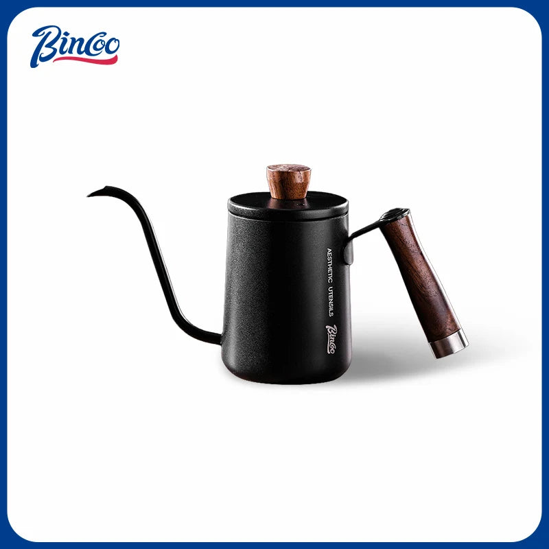 Bincoo 600ML Coffee Pot Gooseneck Kettle Spout 304 Stainless Steel Hand Brewed Espresso Milk Pot Walnut Wood Handle Coffee Maker