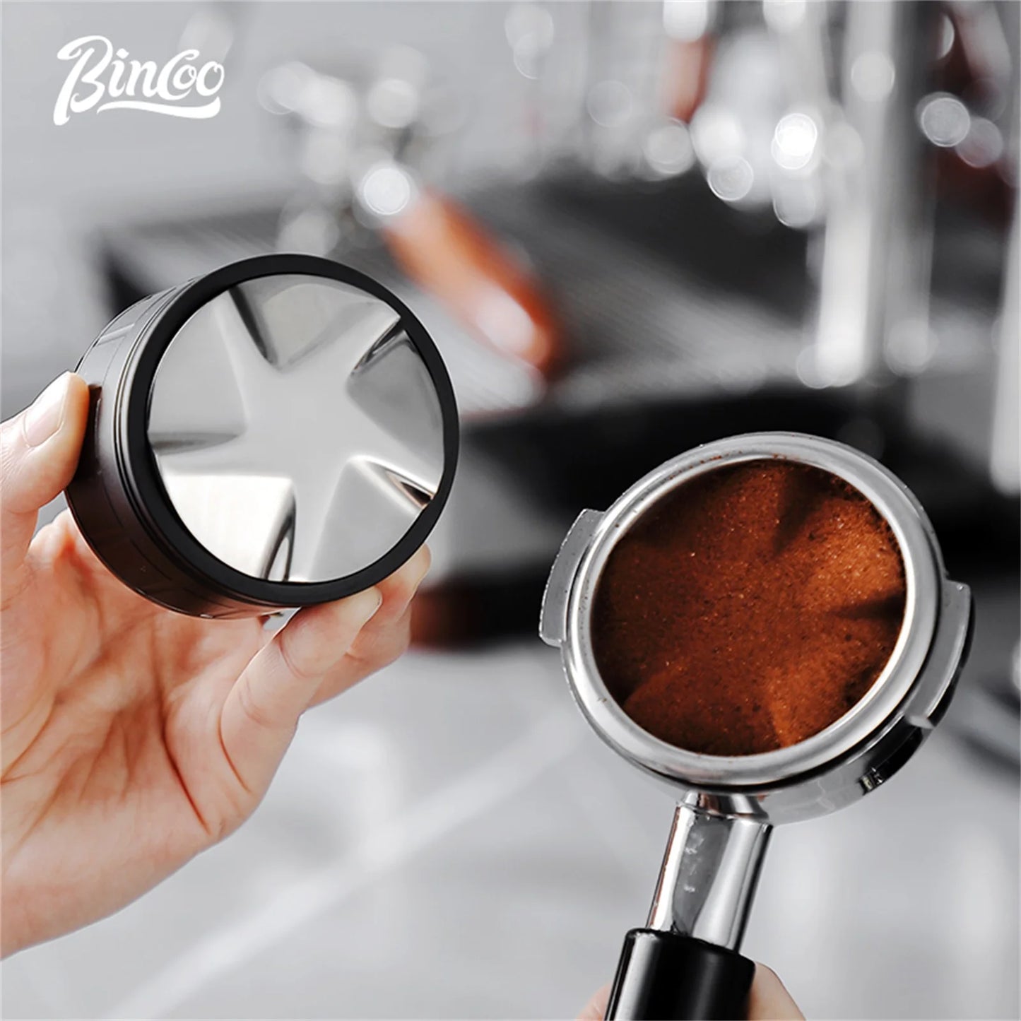 Bincoo 58/58.35mm Self Gravity Powder Distributor Stainless Steel Powder Hammer Automatic Height Adjustment Italian Barista Tool