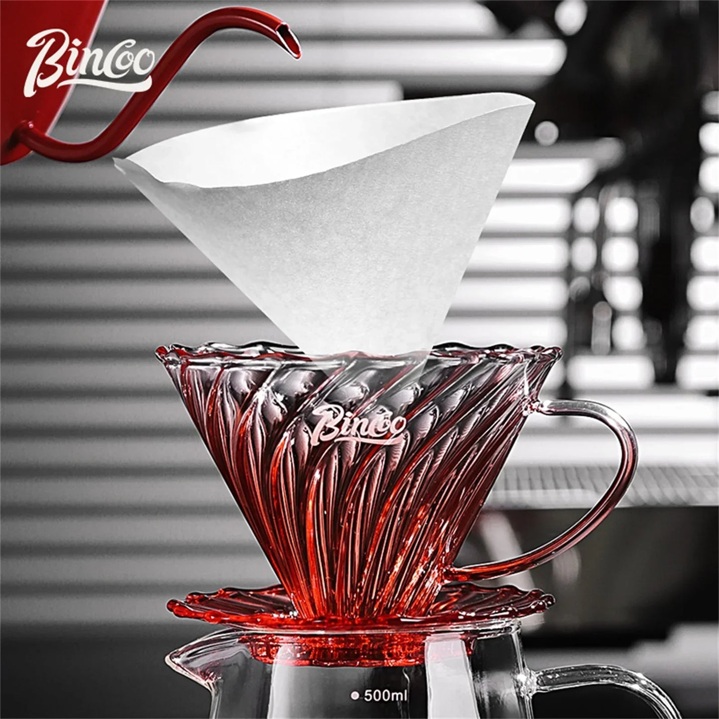 Bincoo 500ml Pour Over Coffee Dripper Coffee Pot Set Espresso Kettle Brewing Cup Octagonal Coffee Pot Funnel Set With Grinder