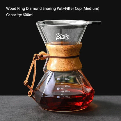 Bincoo Pour Over Coffee Maker Set Borosilicate Glass 800ml Coffee Sharing Pot Set Stainless Steel Coffee Filter Hand Dripper Pot