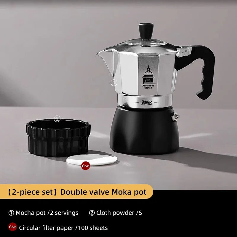 Bincoo Dual Valve Moka Pot Espresso Mocha Pot Concentrated  Extraction Coffee Pot Home Brewing Kit Maker Barista Use Tools