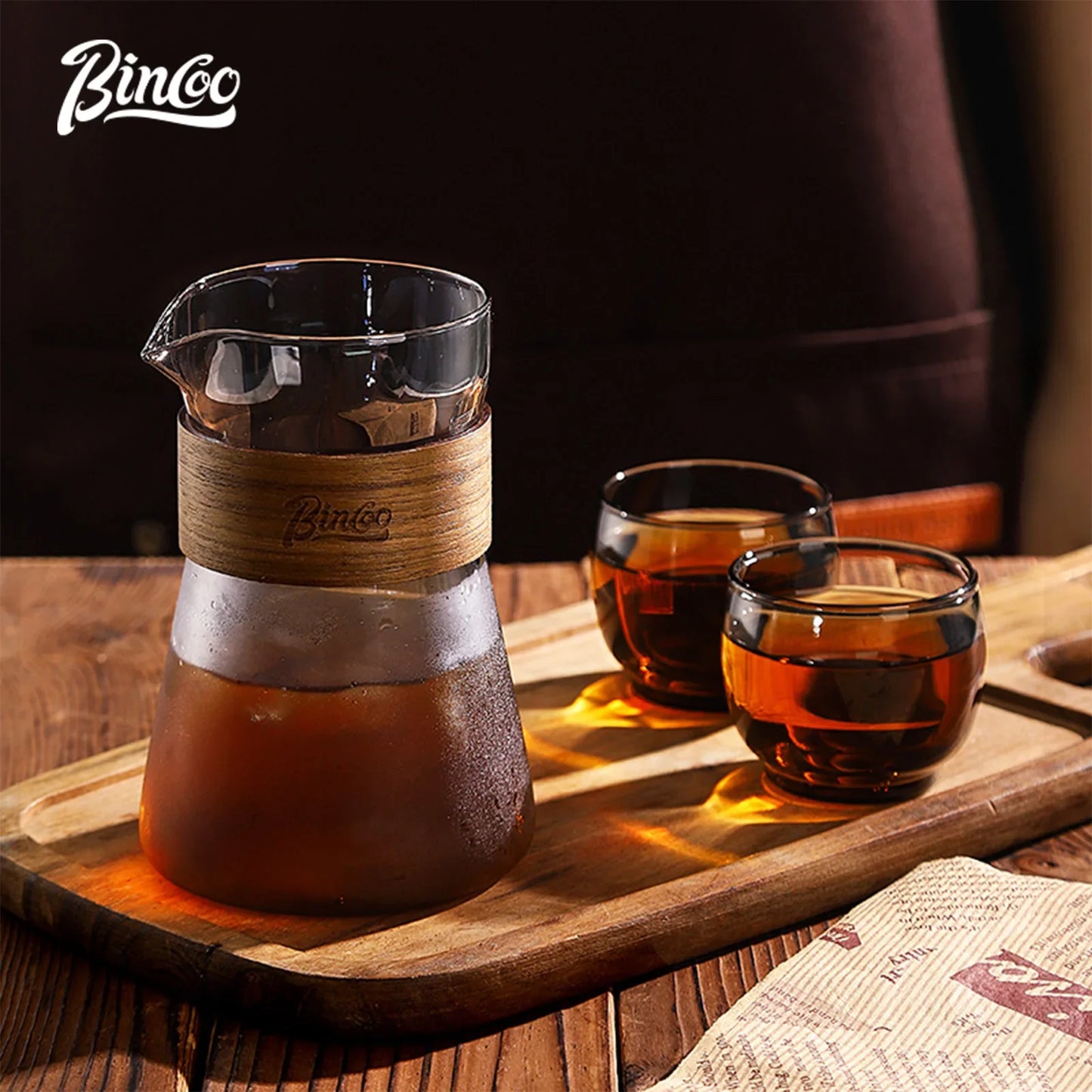 Bincoo 500ml Hand Brewed Coffee Sharing Pot with Wood Card Heat-Resistant High Borosilicate Glass Coffee Pot Coffee Barista Tool