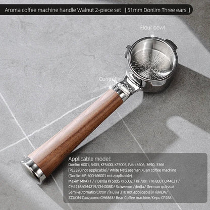 Bincoo Aroma Bottomless Portafilter, Walnut 58mm Universal, Espresso Machine Upgrade, Open Design Fits Delonghi Dongling