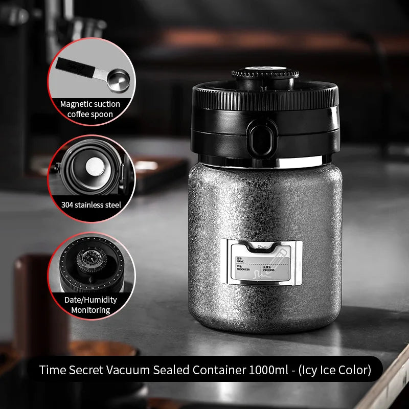 Bincoo 1000ML Stainless Steel Sealed Coffee Canister Vacuum Coffee Beans Bags Storage Camping Airtight Container For Food Fresh