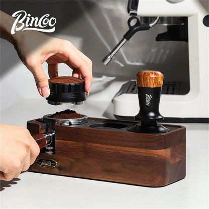 Bincoo Professional Espresso Tamping Station Portafiler Holder Wood Base with Distributor&Tamper 51/58mm Coffee Barista Tool Set