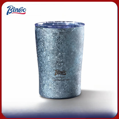 Bincoo GYKF2295 Qingniao Titanium Coffee Cup, 300ml Pure Titanium Double-Wall Tumbler, Frost Blue/Silver Colors, 99.8% Titanium Purity