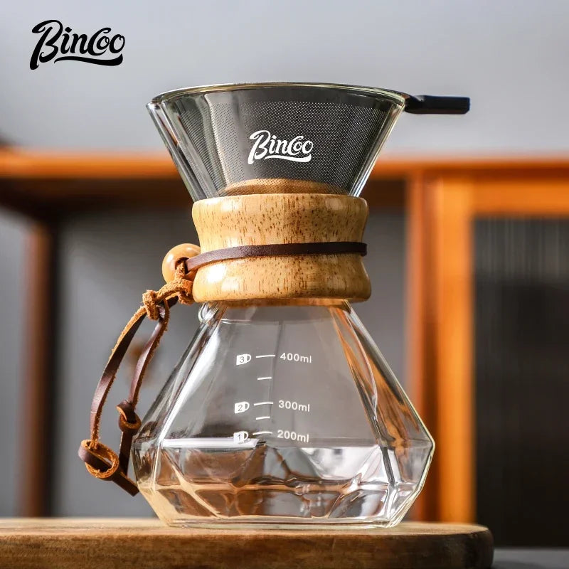 Bincoo Pour Over Coffee Maker Set Borosilicate Glass 800ml Coffee Sharing Pot Set Stainless Steel Coffee Filter Hand Dripper Pot