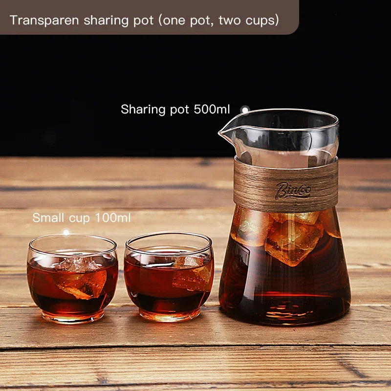 Bincoo 500ml Hand Brewed Coffee Sharing Pot with Wood Card Heat-Resistant High Borosilicate Glass Coffee Pot Coffee Barista Tool