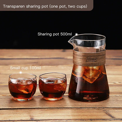 Bincoo 500ml Hand Brewed Coffee Sharing Pot with Wood Card Heat-Resistant High Borosilicate Glass Coffee Pot Coffee Barista Tool