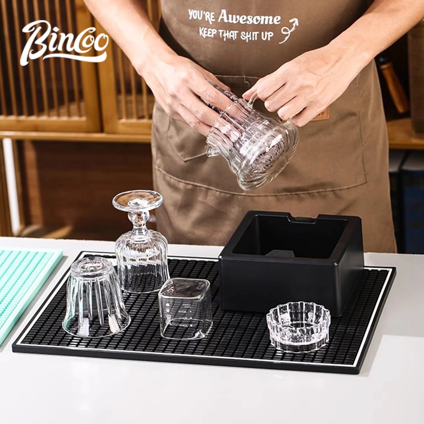 Bincoo Espresso Coffee Tamper Mat PVC Tamping Holder Anti-Skid Coffee Bar Mat for Delonghi Breville Portafilter Barista Tools