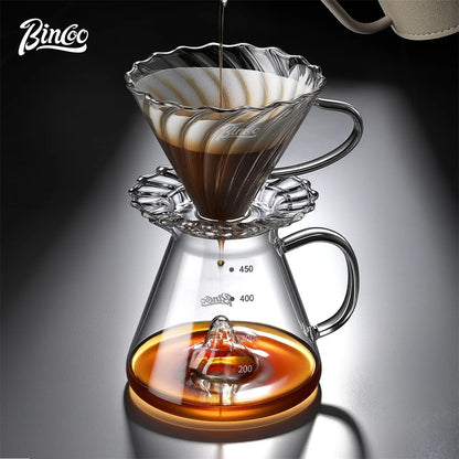 BINCOO 450ml Pour Over Coffee Dripper Glass Sharing Pot Funnel Drip Coffee Maker Hand Brewed Cup Coffee Set with Filter Paper