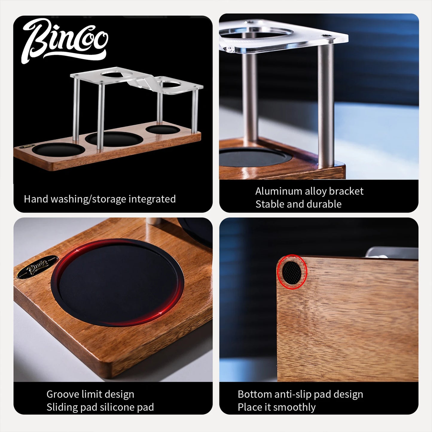Bincoo Professional Coffee Dripper Stand Acrylic Body Anti-Slip Base and Sturdy Aluminum Frame for Secure Organized Storage