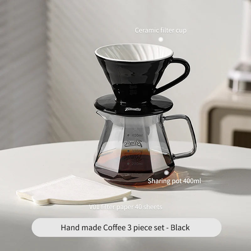 Bincoo GYKF0679 Drip Coffee Set with Ceramic Filter and Glass Carafe All in One Pour Over Brewing Ideal for Beginners Gift Presentation