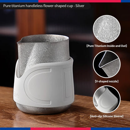 Bincoo Handleless Titanium Frothing Pitcher – Round Spout Latte Art Cup with Measuring Scale, Home Barista Tool