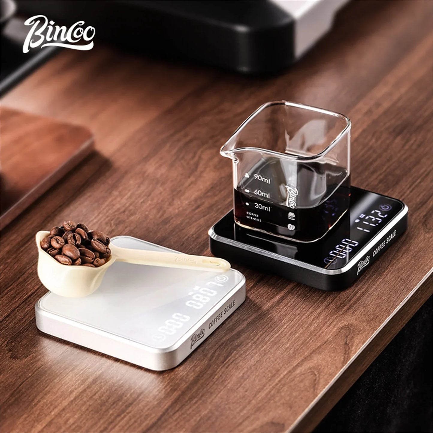 Bincoo Electronic Coffee Scale Digital Metal Body&Mirror Glass Portable Kitchen Scale With Timer Precision 0.01g Weight Barista