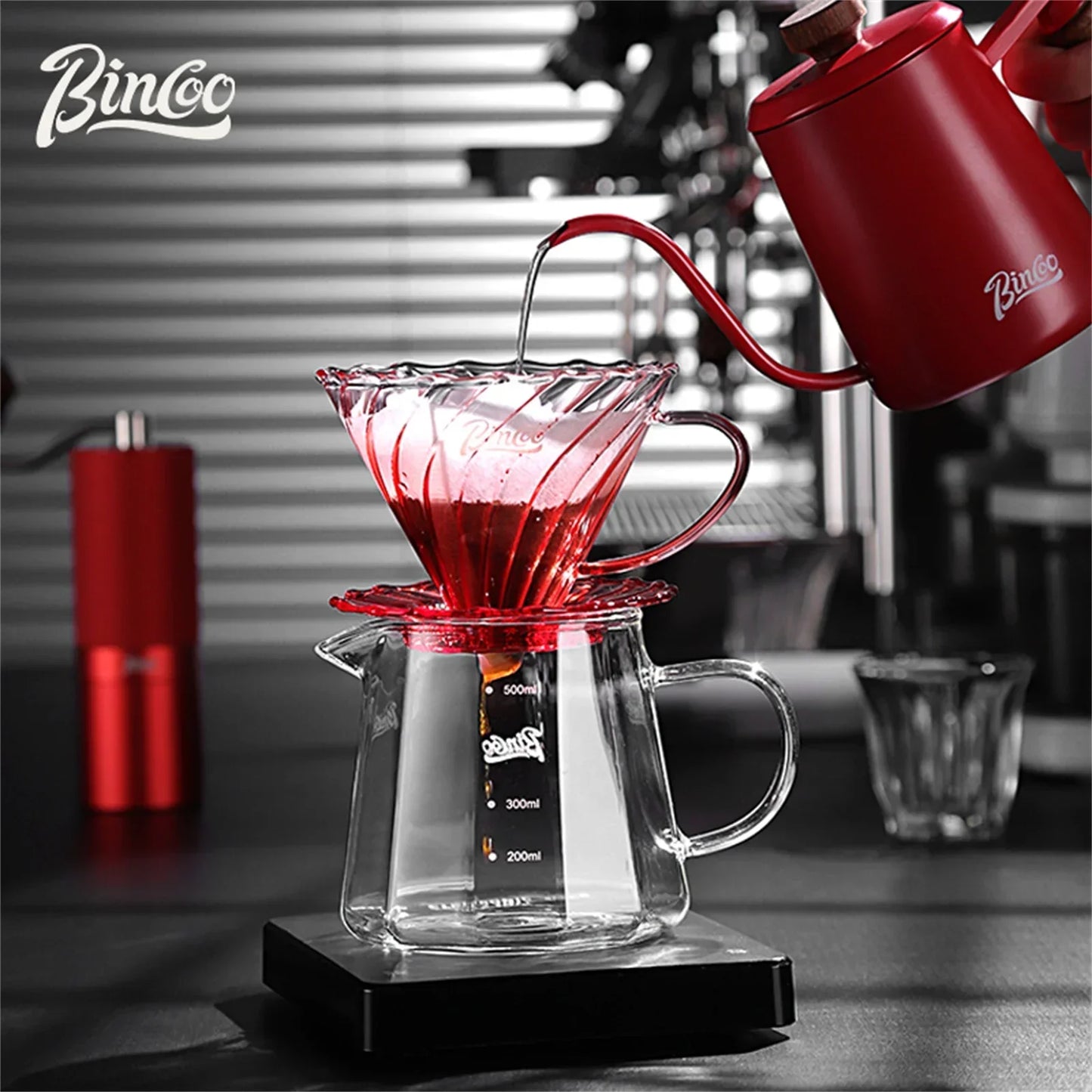 Bincoo 500ml Pour Over Coffee Dripper Coffee Pot Set Espresso Kettle Brewing Cup Octagonal Coffee Pot Funnel Set With Grinder