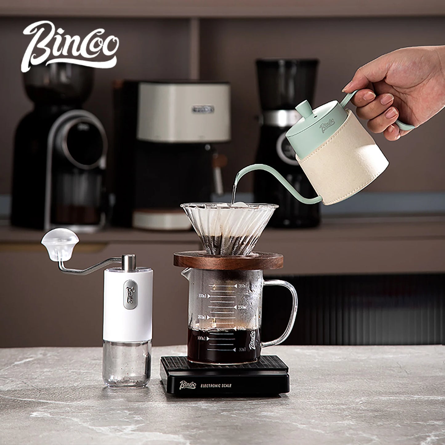 Bincoo 350ML Hand Brewed Coffee Pot Stainless Steel Goose Neck Long Spout Narrow Mouth with Handle Milk Foam Teapot Kitchen Tool