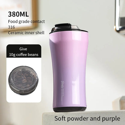 BINCOO 380ML 316 Stainless Steel Coffee Cup, Car Thermos Mug, Leak_Proof Double Wall Ceramic Inner Liner Vacuum Insulated Cups