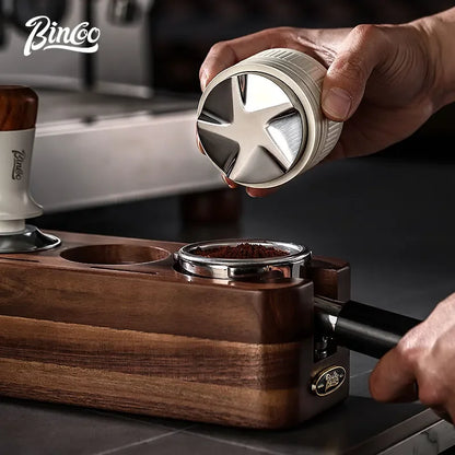 Bincoo 51/58MM Espresso Dispenser with Wooden Lid Adjustable Depth Coffee Masher Leveler Combination Set Home Barista Tools