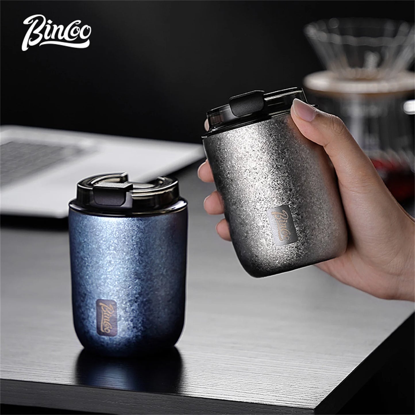 BINCOO 240ML Pure Titanium Coffee Thermos Cup Car Leak-proof Travel Thermal Mug Portable Vacuum Insulated Coffee Cup Gift Box