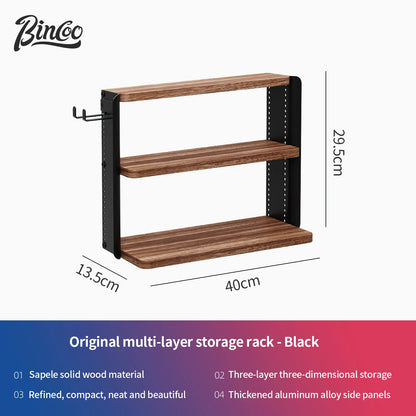 Bincoo Gexu Multi-Tier Solid Wood Coffee Storage Cabinet – Organizer Rack for Coffee Tools, Light Luxury Machine Stand