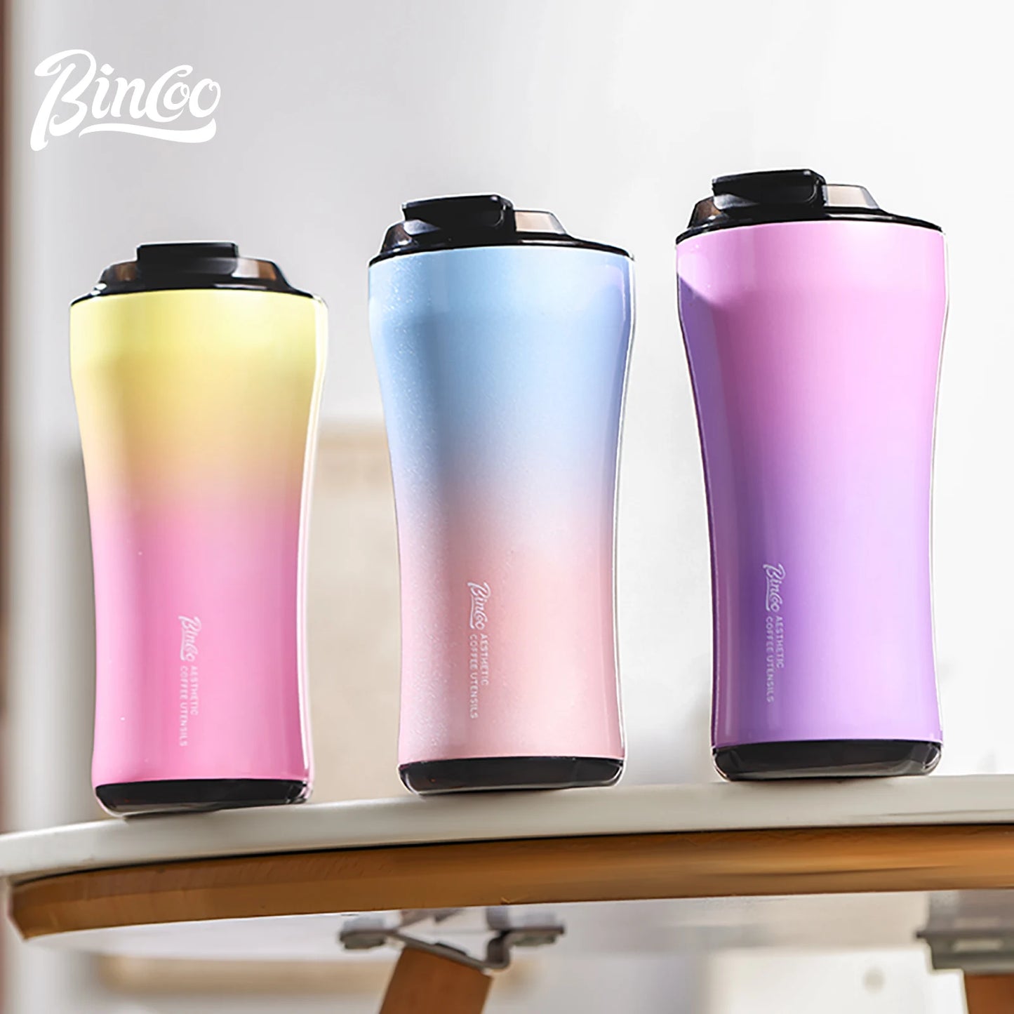 BINCOO 380ML 316 Stainless Steel Coffee Cup, Car Thermos Mug, Leak_Proof Double Wall Ceramic Inner Liner Vacuum Insulated Cups
