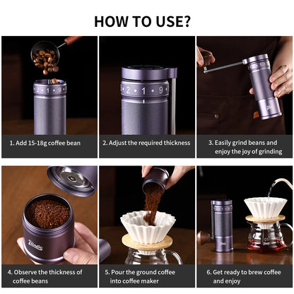 Bincoo Professional  Upgrade Manual Coffee Grinder CNC Stainless Steel Burr Adjustable Foldable Hand-Crank Coffee Bean Grinding