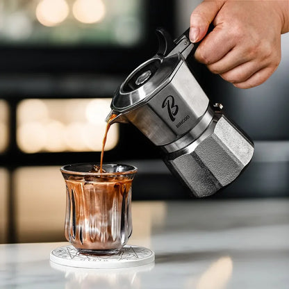 Bincoo Three valve Moka Pot Stainless Steel Body Electric Pottery Pot Home Italian Espresso Coffee Pot Set Barista Accessories