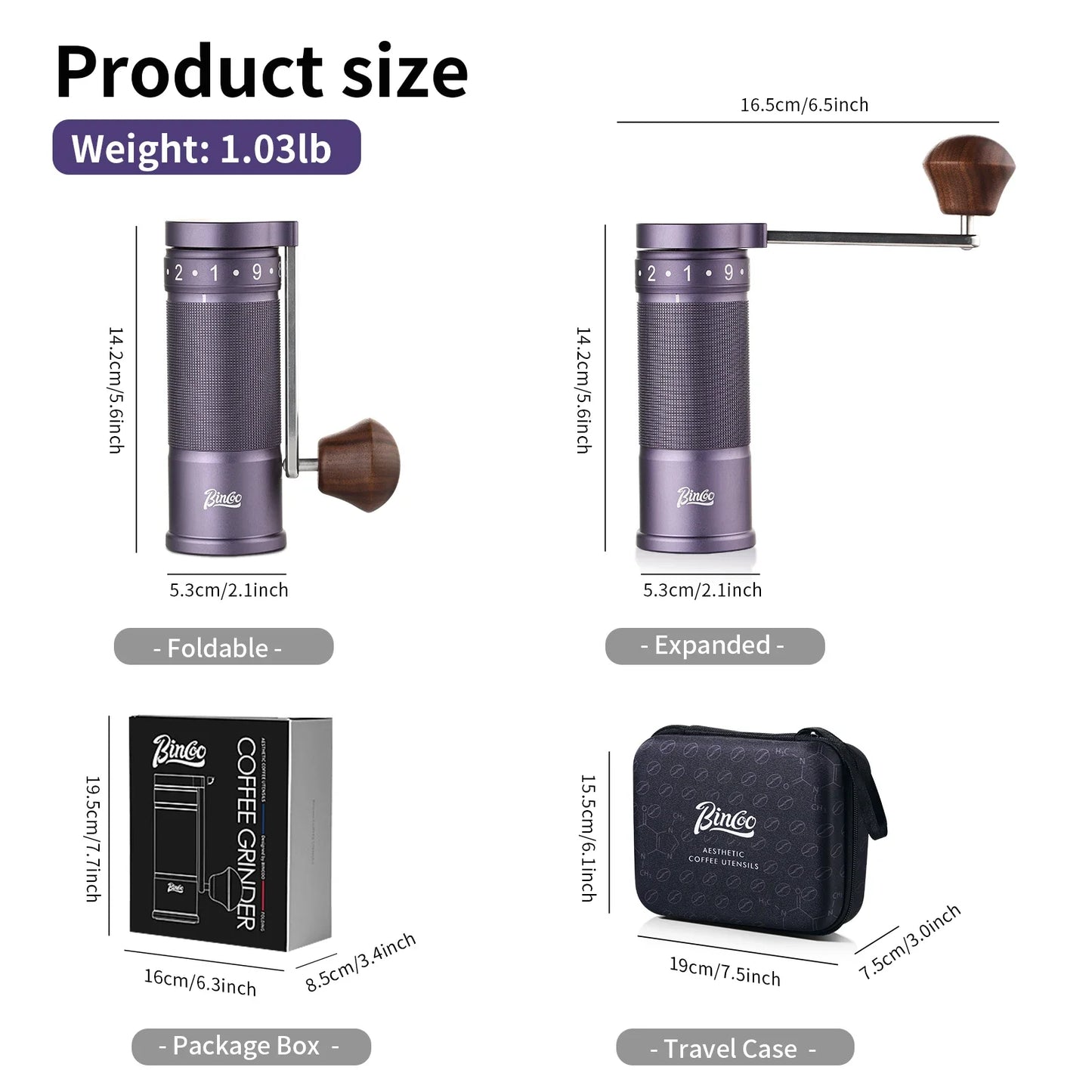 Bincoo Professional  Upgrade Manual Coffee Grinder CNC Stainless Steel Burr Adjustable Foldable Hand-Crank Coffee Bean Grinding