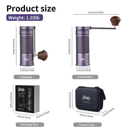 Bincoo Professional  Upgrade Manual Coffee Grinder CNC Stainless Steel Burr Adjustable Foldable Hand-Crank Coffee Bean Grinding