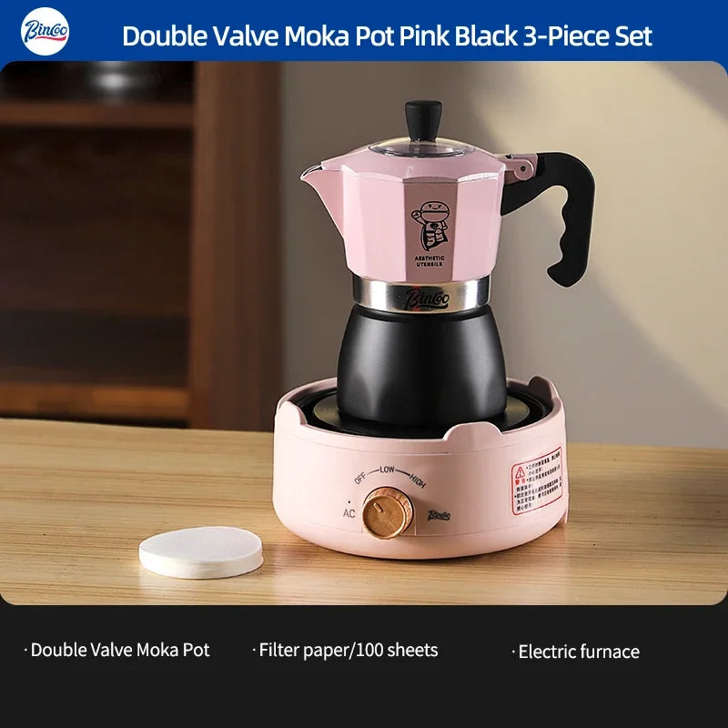 Bincoo Double Valve Coffee Moka Pot Espresso Maker Italian Coffee Concentrated Extraction Coffee Pot Barista Accessories 220V